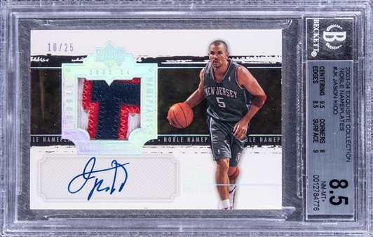 2003-04 UD "Exquisite Collection" Noble Nameplates #JK Jason Kidd Signed Game Used Patch Card (#10/25) - BGS NM-MT+ 8.5/BGS 10